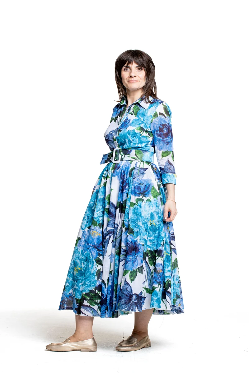 Samantha Sung Damen Aster Hemdblusenkleid Darby Rose weiß-blau