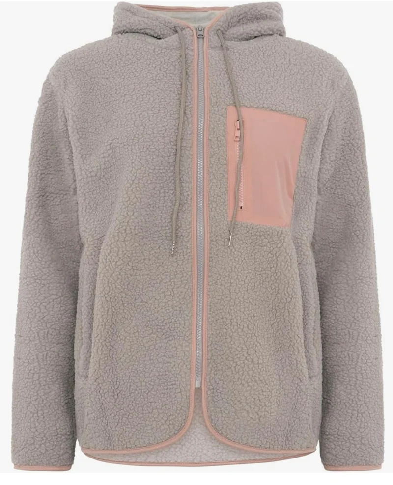 Teddyjacke mit Kapuze Grau/Rosa