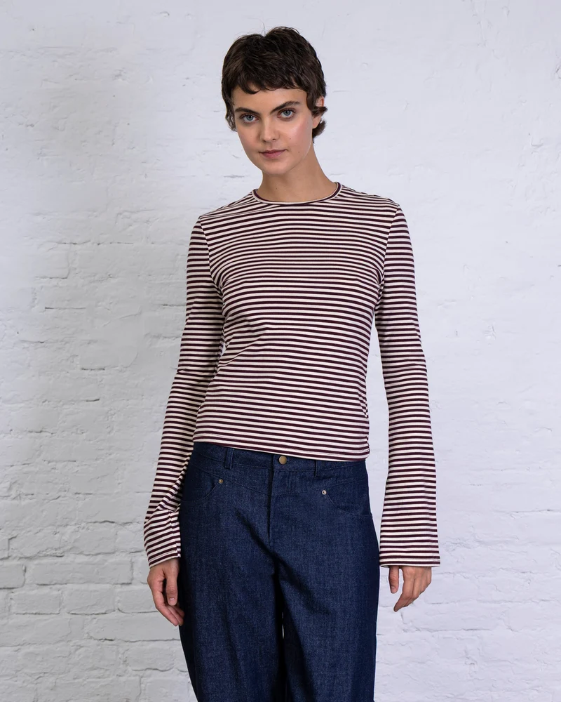 Gestreiftes Longshirt mit Trompetenärmeln